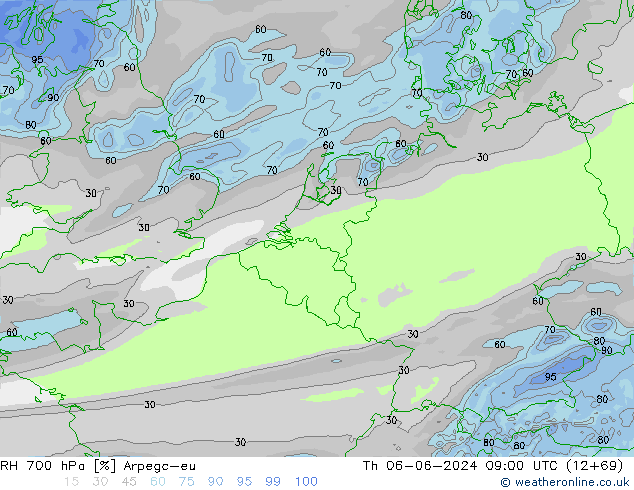 RH 700 hPa Arpege-eu  06.06.2024 09 UTC