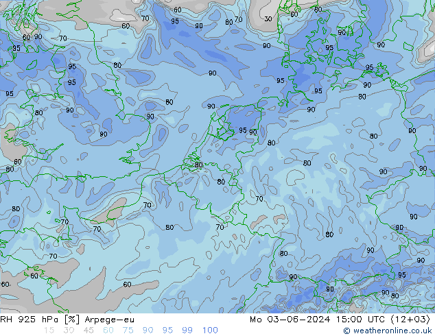 RH 925 hPa Arpege-eu pon. 03.06.2024 15 UTC