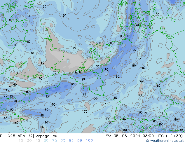 925 hPa Nispi Nem Arpege-eu Çar 05.06.2024 03 UTC