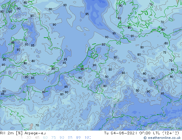 Humidité rel. 2m Arpege-eu mar 04.06.2024 00 UTC