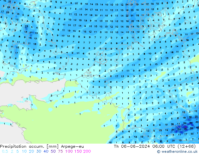 Precipitation accum. Arpege-eu Th 06.06.2024 06 UTC