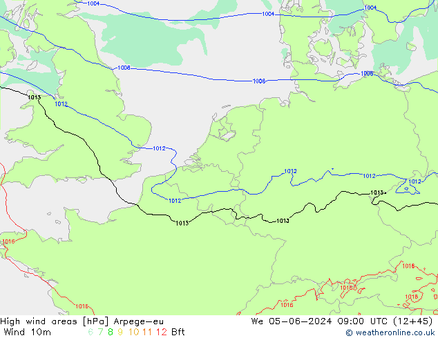 High wind areas Arpege-eu  05.06.2024 09 UTC