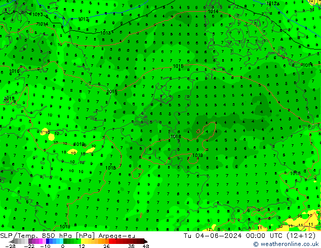 SLP/Temp. 850 hPa Arpege-eu Di 04.06.2024 00 UTC