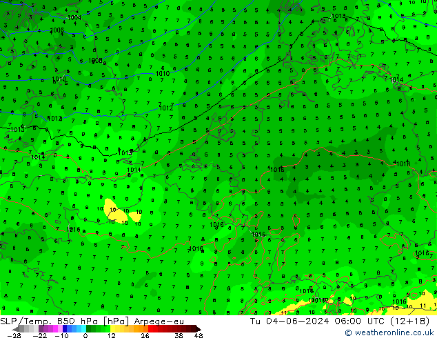 SLP/Temp. 850 hPa Arpege-eu mar 04.06.2024 06 UTC