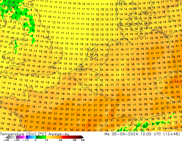 Temperatura (2m) Arpege-eu mié 05.06.2024 12 UTC