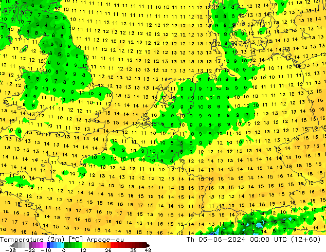 карта температуры Arpege-eu чт 06.06.2024 00 UTC