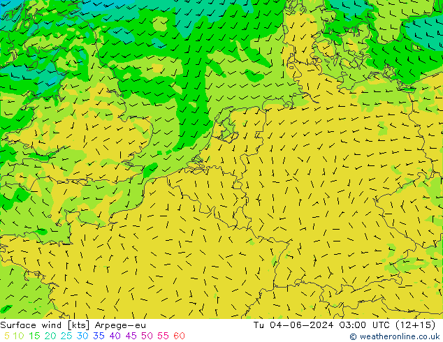 Surface wind Arpege-eu Út 04.06.2024 03 UTC