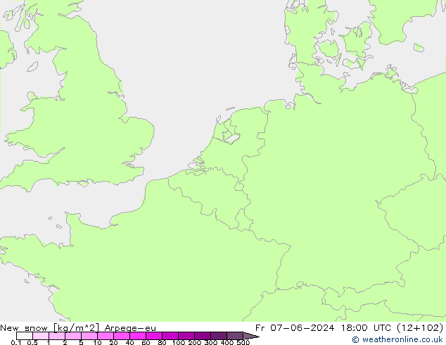 Nový sníh Arpege-eu Pá 07.06.2024 18 UTC