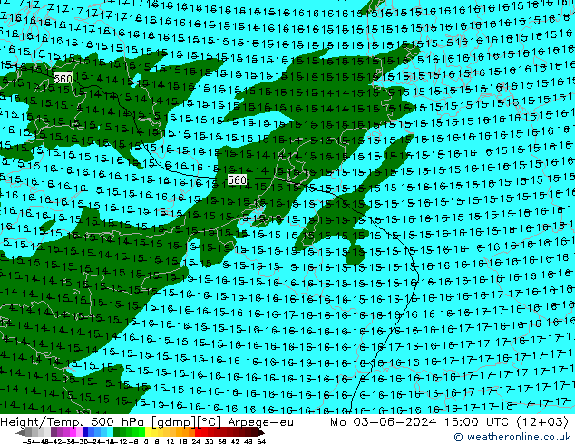 Geop./Temp. 500 hPa Arpege-eu lun 03.06.2024 15 UTC