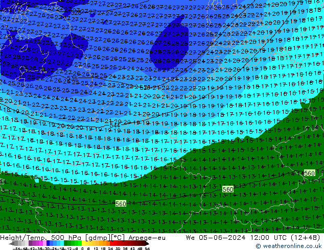 Yükseklik/Sıc. 500 hPa Arpege-eu Çar 05.06.2024 12 UTC