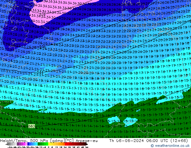 Height/Temp. 500 hPa Arpege-eu Th 06.06.2024 06 UTC