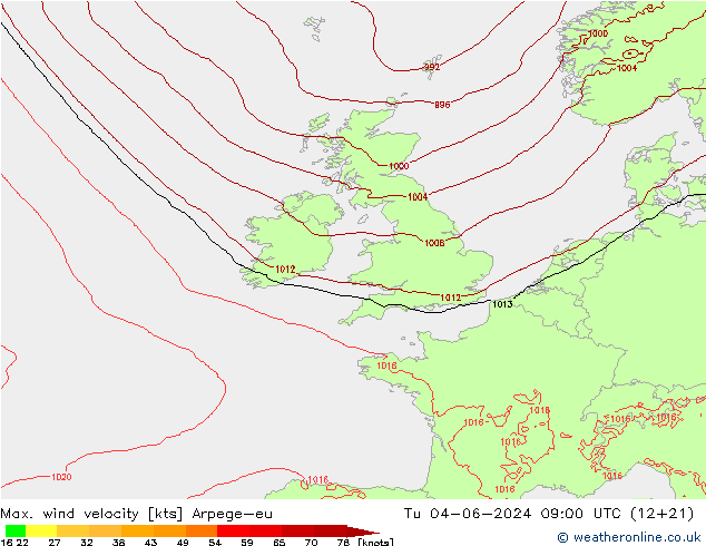 Max. wind velocity Arpege-eu Ter 04.06.2024 09 UTC