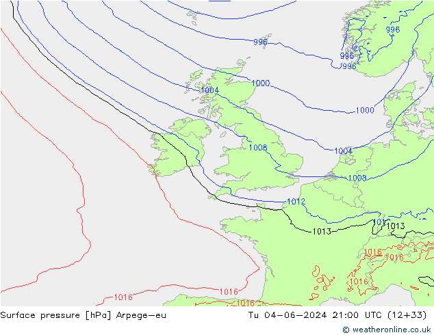 Presión superficial Arpege-eu mar 04.06.2024 21 UTC