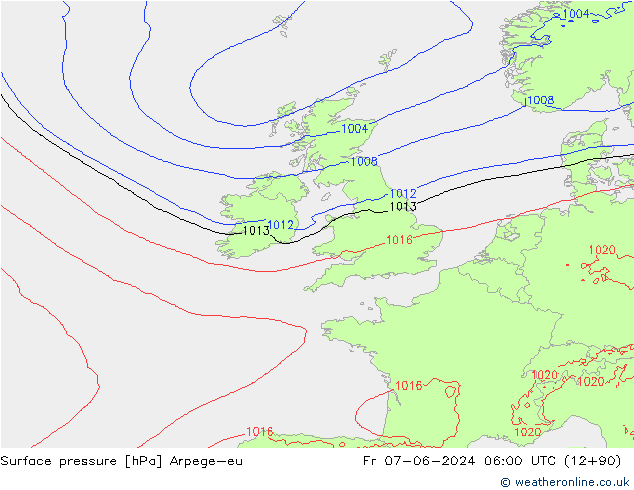 Atmosférický tlak Arpege-eu Pá 07.06.2024 06 UTC