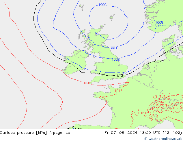 Presión superficial Arpege-eu vie 07.06.2024 18 UTC