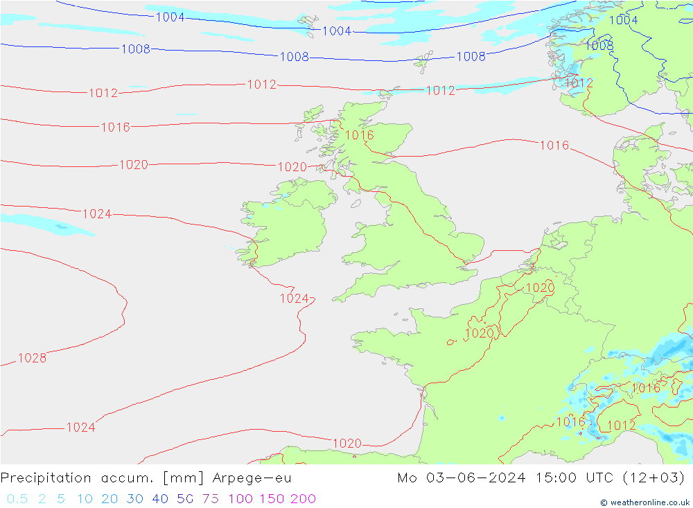 Toplam Yağış Arpege-eu Pzt 03.06.2024 15 UTC