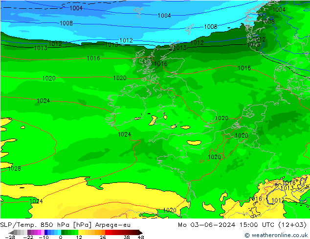 850 hPa Yer Bas./Sıc Arpege-eu Pzt 03.06.2024 15 UTC