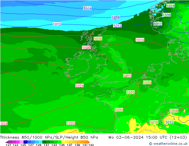 Thck 850-1000 hPa Arpege-eu pon. 03.06.2024 15 UTC