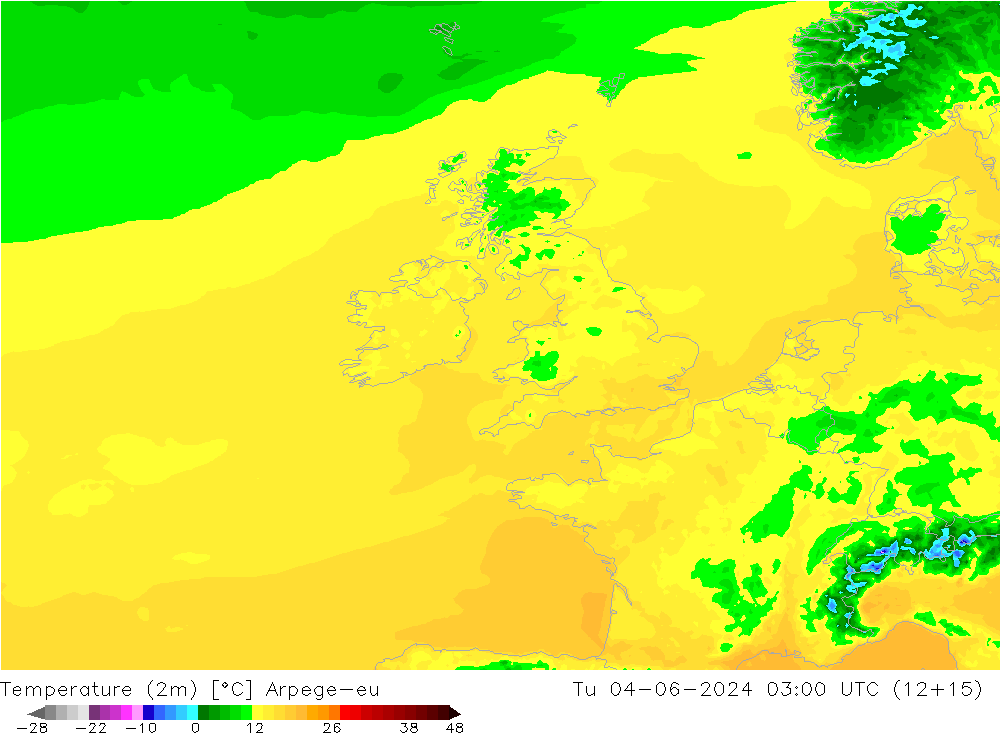Temperature (2m) Arpege-eu Út 04.06.2024 03 UTC