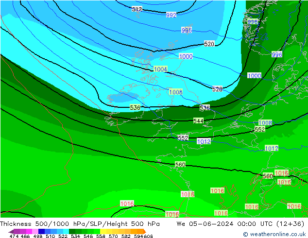 Thck 500-1000hPa Arpege-eu St 05.06.2024 00 UTC