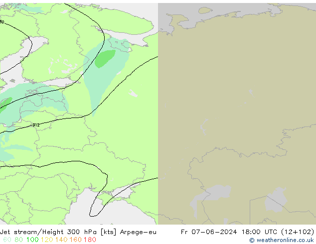 Jet stream/Height 300 hPa Arpege-eu Pá 07.06.2024 18 UTC