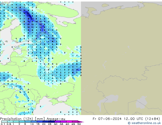 Precipitazione (12h) Arpege-eu ven 07.06.2024 00 UTC