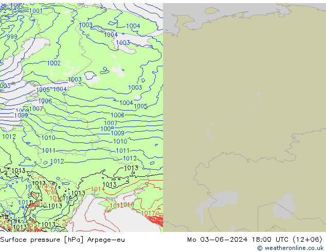 Surface pressure Arpege-eu Mo 03.06.2024 18 UTC