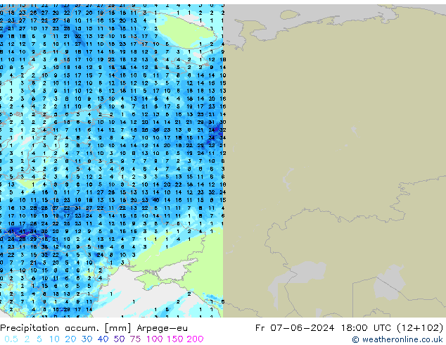 Precipitation accum. Arpege-eu Fr 07.06.2024 18 UTC