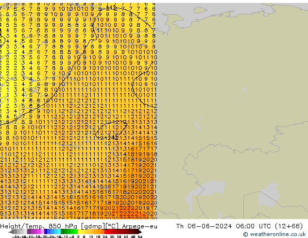 Yükseklik/Sıc. 850 hPa Arpege-eu Per 06.06.2024 06 UTC