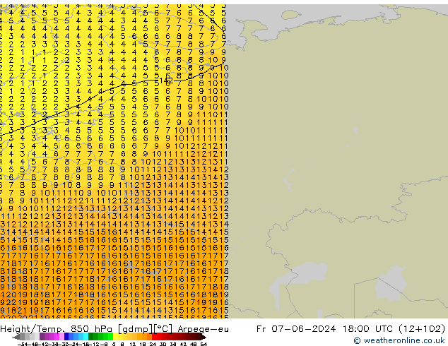 Height/Temp. 850 hPa Arpege-eu Fr 07.06.2024 18 UTC