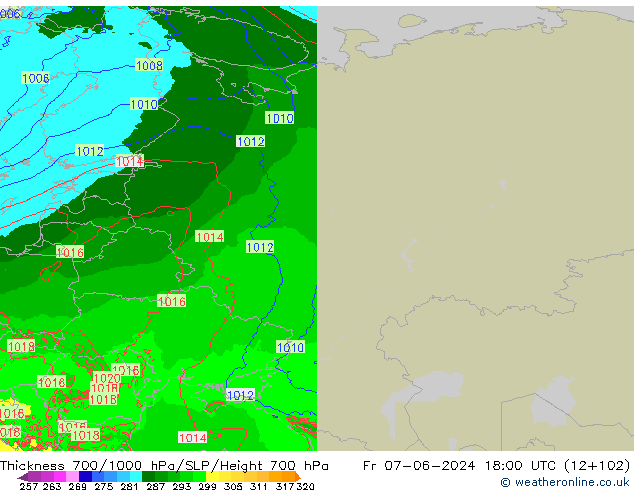 Thck 700-1000 hPa Arpege-eu Pá 07.06.2024 18 UTC