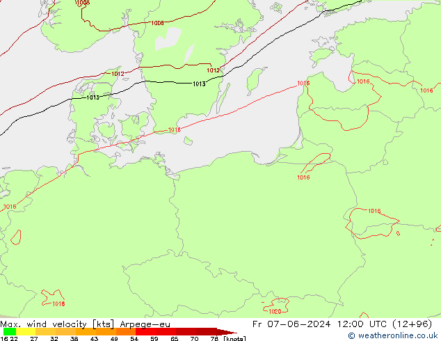 Max. wind velocity Arpege-eu Fr 07.06.2024 12 UTC