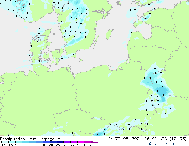 Srážky Arpege-eu Pá 07.06.2024 09 UTC