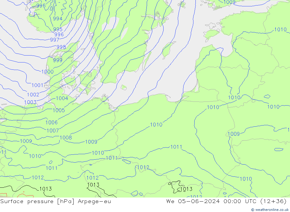 pressão do solo Arpege-eu Qua 05.06.2024 00 UTC