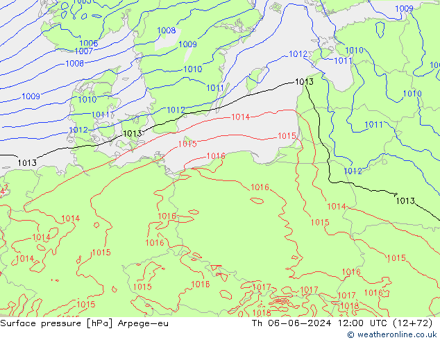 Pressione al suolo Arpege-eu gio 06.06.2024 12 UTC