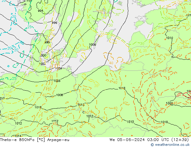 Theta-e 850гПа Arpege-eu ср 05.06.2024 03 UTC