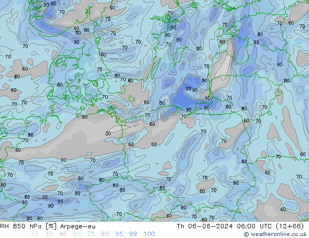 RH 850 hPa Arpege-eu Th 06.06.2024 06 UTC