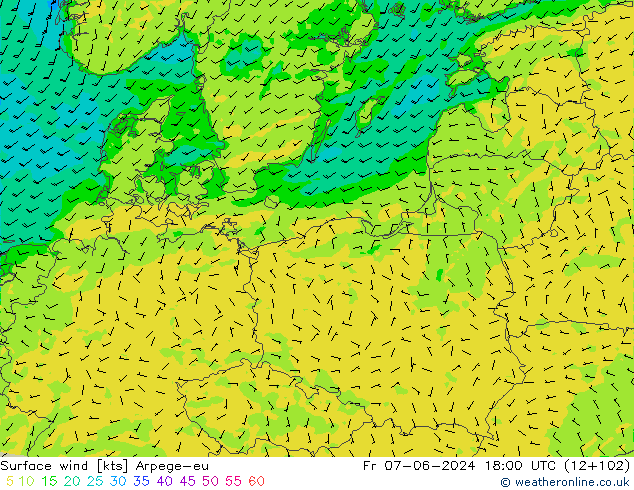 Vent 10 m Arpege-eu ven 07.06.2024 18 UTC