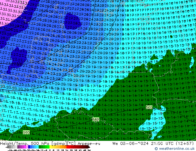 Géop./Temp. 500 hPa Arpege-eu mer 05.06.2024 21 UTC