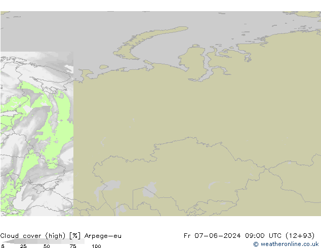 Cloud cover (high) Arpege-eu Fr 07.06.2024 09 UTC