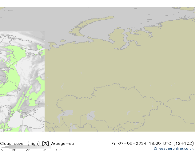 Cloud cover (high) Arpege-eu Fr 07.06.2024 18 UTC