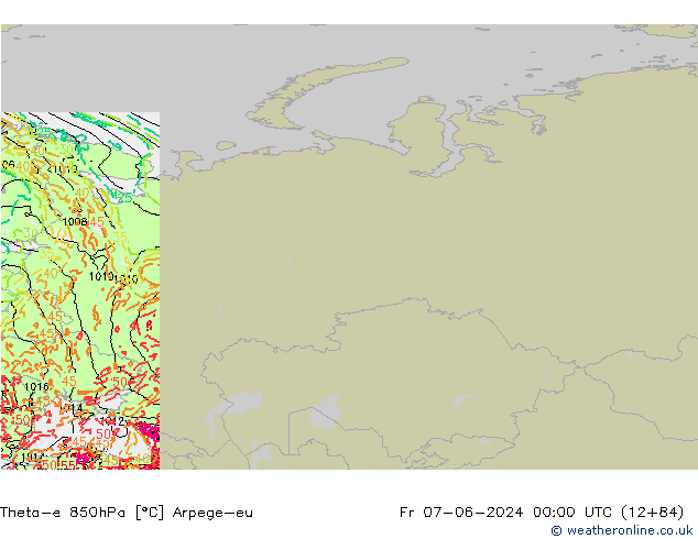 Theta-e 850гПа Arpege-eu пт 07.06.2024 00 UTC