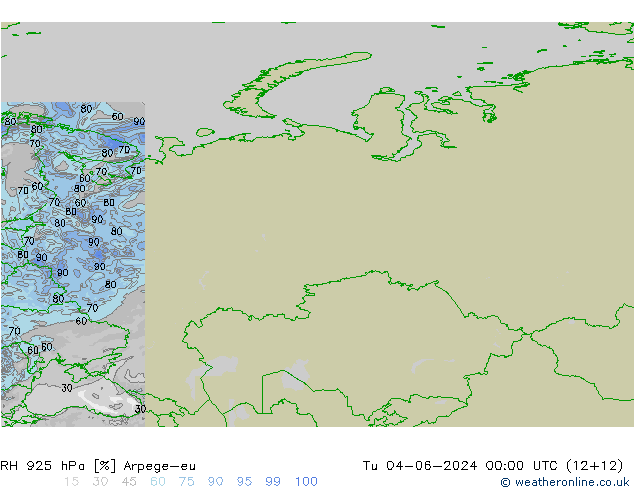 Humidité rel. 925 hPa Arpege-eu mar 04.06.2024 00 UTC