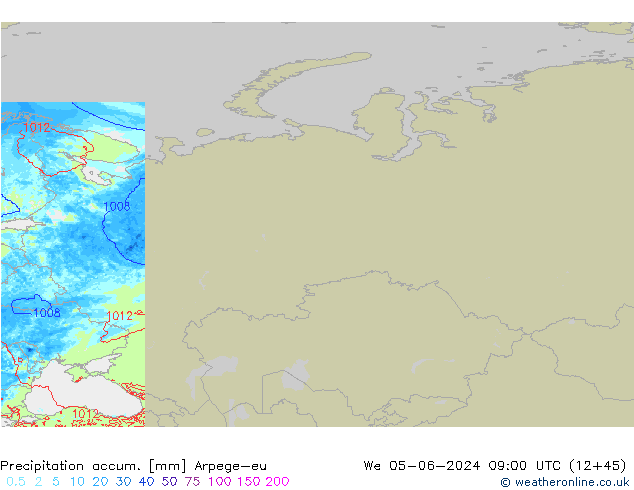 Precipitation accum. Arpege-eu śro. 05.06.2024 09 UTC