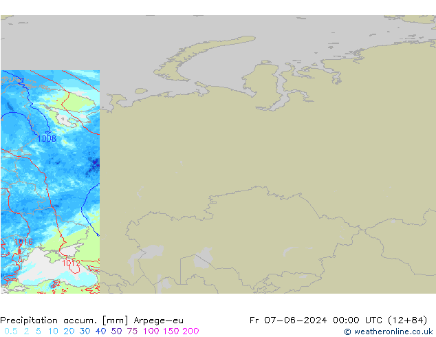 Precipitation accum. Arpege-eu Pá 07.06.2024 00 UTC