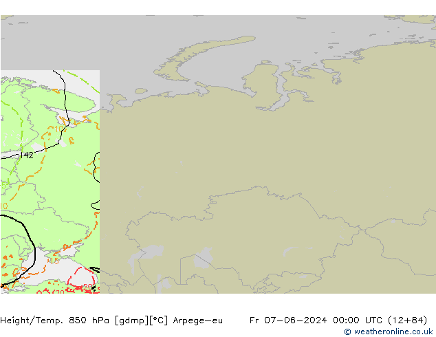 Height/Temp. 850 hPa Arpege-eu Pá 07.06.2024 00 UTC