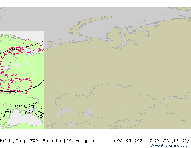 Height/Temp. 700 hPa Arpege-eu Po 03.06.2024 15 UTC