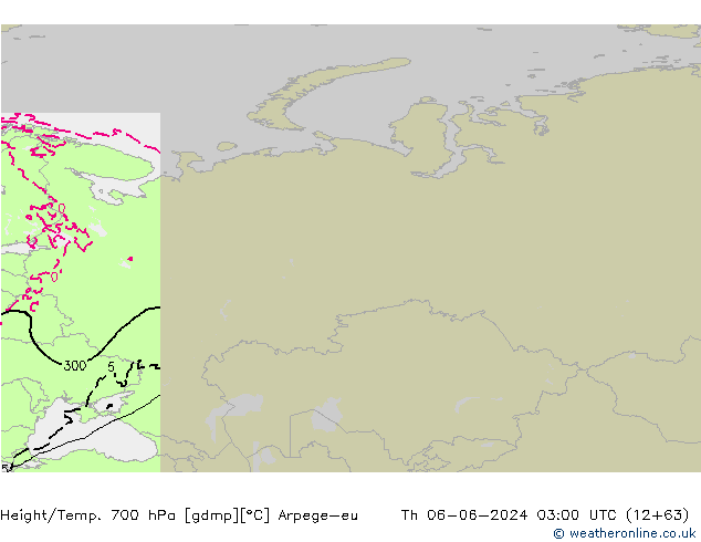 Height/Temp. 700 hPa Arpege-eu gio 06.06.2024 03 UTC