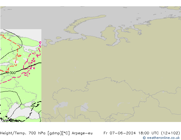 Géop./Temp. 700 hPa Arpege-eu ven 07.06.2024 18 UTC