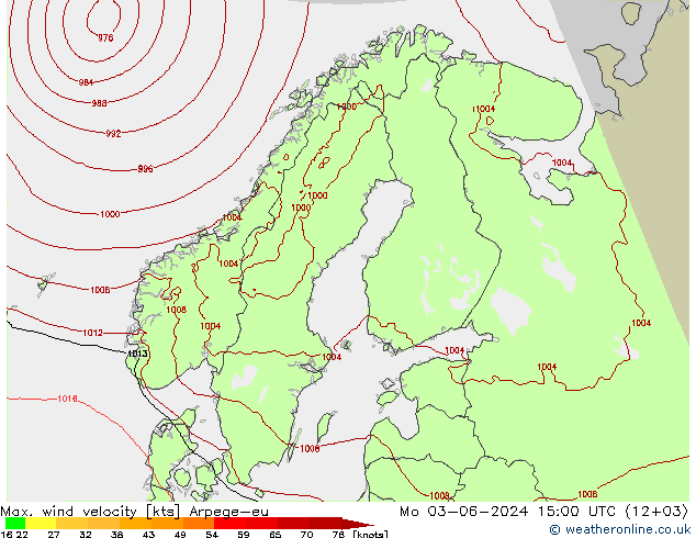 Max. wind velocity Arpege-eu 星期一 03.06.2024 15 UTC